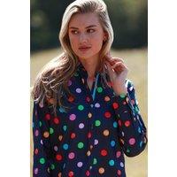 CLAUDIO LUGLI Women's Multicolour Polkadot Print Shirt in Navy | Size: 10