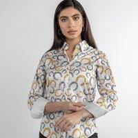 CLAUDIO LUGLI Women's Ornate Horseshoe Collection Print Shirt in White | Size: 14
