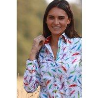 CLAUDIO LUGLI Women's Feathers & Chain Print Shirt in White | Size: 14