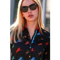 CLAUDIO LUGLI Women's Horse Rider Print Shirt in Black | Size: 10