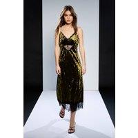 RUNWAY 1.8.1.8 Women's Velvet Lace Detail Slip Dress in Khaki | Size: 8