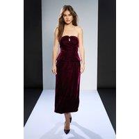 RUNWAY 1.8.1.8 Women's Stretch Velvet Strapless Dress in Plum | Size: 12
