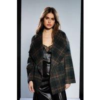 RUNWAY 1.8.1.8 Women's Check Wrap Front Grown Collar Coat in Navy | Size: 8