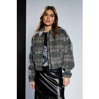 RUNWAY 1.8.1.8 Women's Check Bomber Jacket in Grey | Size: 8
