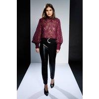 RUNWAY 1.8.1.8 Women's Faux Leather Ponte Mix Skinny Trouser in Black | Size: 12