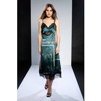 RUNWAY 1.8.1.8 Women's Lace Panel Cami Midaxi Dress in Dark Green | Size: 8