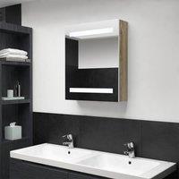 Berkfield Home LED Bathroom Mirror Cabinet White & Oak 50x14x60 cm | Size: 50 x 14 x 60 cm