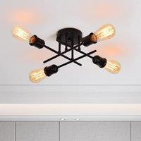 Garwarm 4-Light Industrial Semi Flush Mount Ceiling Light Modern Sputnik Ceiling Light in Black