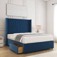BSSPOKE Alina Divan Bed Plush Velvet 54Headboard & 2Drawers Footend Mattress in Blue | Size: Super King
