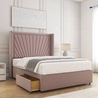 BSSPOKE Alina Divan Bed Plush Velvet 54Headboard & 2Drawers Footend Mattress in Pink | Size: King