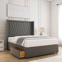 BSSPOKE Alina Divan Bed Plush Velvet 54Headboard & 2Drawers Footend Mattress in Grey | Size: King