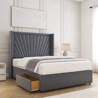 BSSPOKE Alina Divan Bed Plush Velvet 54Headboard & 2Drawers Footend Mattress in Charcoal | Size: King