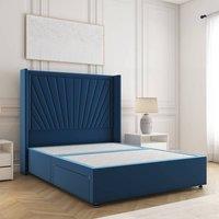 BSSPOKE Alina Divan Bed Plush Velvet 54 Headboard & No Mattress No Drawers in Blue | Size: Double