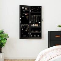Berkfield Home Mirror Jewellery Cabinet with LED Lights Wall Mounted Black