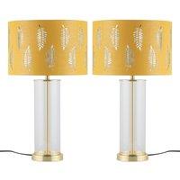 First Choice Lighting Set of 2 Aura - Satin Brass Lamps with Ochre Fern Cut Out Shades in Gold