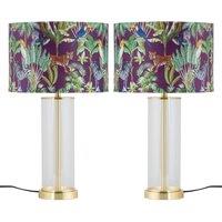 First Choice Lighting Set of 2 Aura - Satin Brass Lamps with Safari Velvet Shades in Gold