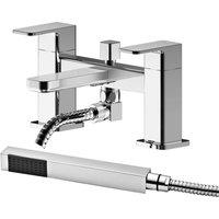 Balterley Deck Mount Square Bath Shower Mixer Tap with Shower Kit Chrome in Silver