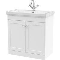 Balterley Bathroom Floor 2-Door Vanity Unit & Fireclay Basin, Satin White, 800mm in White