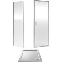 Balterley Ruwa Pivot Suite & 6mm Glass 800x800mm Tray, Door & Side Panel Chrome in Silver