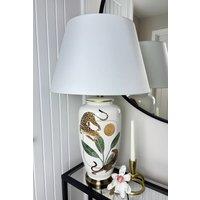 Downton Interiors Leopard Green Gold Ceramic Table Lamp with Plain Shade in White | Size: Large