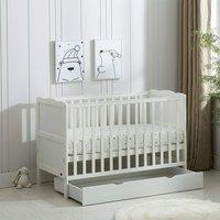 MCC Direct CozyCubs Wooden Baby Cot Bed with Drawer & mattress Orlando in White | Size: 1 Pack