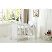 MCC Direct CozyCubs Wooden Curved Sleigh Baby Cot Bed with Mattress Savannah in White