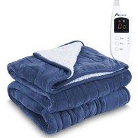 Alivio Premium Electric Heated Blanket with 7 Heat Levels & 9 Timer Modes in Dark Navy | Size: 130 cm x160 cm