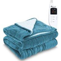 Alivio Premium Electric Heated Blanket with 7 Heat Levels & 9 Timer Modes in Teal | Size: 130 cm x 160 cm