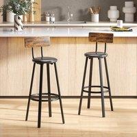 HOMCOM Barstools Set of 2 with Padded Seat Backrest Rustic Brown Black