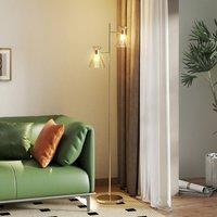HOMCOM Standing Lamp with Adjustable Dual Head, Modern Floor Lamp, Gold Tone