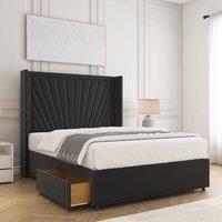 BSSPOKE Alina Divan Bed Plush Velvet 54Headboard & 2Drawers Footend Mattress in Black | Size: Double