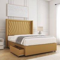 BSSPOKE Alina Divan Bed Plush Velvet 54Headboard & 2Drawers Footend Mattress in Mustard | Size: Small Double