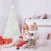 Costway 6 FT Artificial Fiber Optic Christmas Tree White Pre-lit Xmas Tree