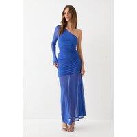 MissPap Women's Mesh Ruched One Shoulder Maxi Dress in Cobalt | Size: 10