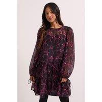 Dorothy Perkins Women's Petite DP Luxe Printed Organza Blouson Sleeve Mini Dress in Mono | Size: 6