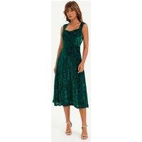 FS Collection Women's Floral Velvet Devore Sweetheart Neck Midi Dress In Green | Size: Large