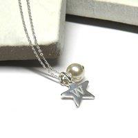 Aye Do Gifts Women's Personalised Mini Silver Star & Pearl Necklace | Initial | Size: 18 inches