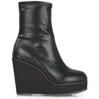 XY London Women's 'Camille' Platform Wedge Heeled Sock Biker Ankle Boots in Black | Size: 5
