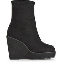 XY London Women's 'Camille' Platform Wedge Heeled Sock Biker Ankle Boots in Jet Black | Size: 4