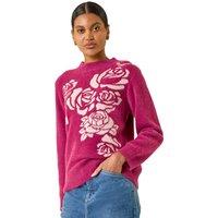 Roman Women's Contrast Rose Knit Jumper in Pink | Size: 12