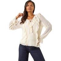 Roman Women's Lace Ruffle Front Top in Ivory | Size: 20