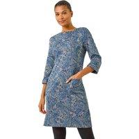 Roman Women's Paisley Print Pocket Shift Stretch Dress in Blue | Size: 16