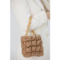 Belissh Women's Puffy Quilted chunky Chain Handbag in Nude