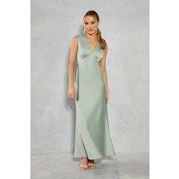 Oasis Women's Satin Open Back Detail Maxi Bridesmaid Dress in Sage | Size: 16