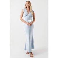 Oasis Women's Satin Open Back Detail Maxi Bridesmaid Dress in Light Blue | Size: 8
