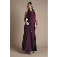 Oasis Women's Cowl Halterneck Satin Maxi Bridesmaid Dress in Grape | Size: 12