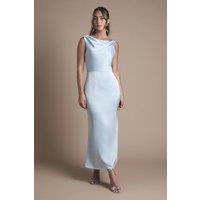Oasis Women's Cowl Neck Open Back Midi Bridesmaid Dress in Light Blue | Size: 12