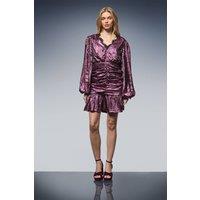 Oasis Women's Lame Ruched Skirt V Neck Mini Dress in Rose | Size: 10