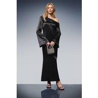 Oasis Women's Satin Off-The Shoulder Slip Dress in Black | Size: 14