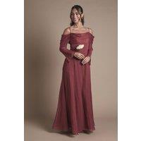 Coast Women's Long Sleeve Cold Shoulder Ruffle Detail Maxi Bridesmaid Dress in Antique Rose | Size: 14